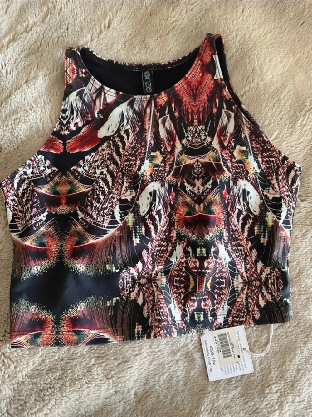 Onzie Sleeveless Crop Top Abstract Print S/M NWT - Picture 2 of 7
